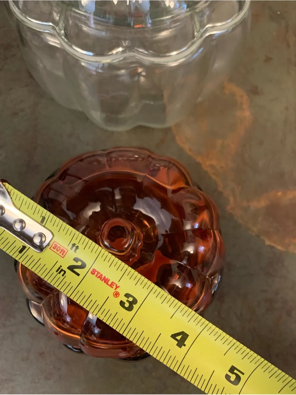 2 Glass Pumpkin Jars with Lids - Clear and Amber
